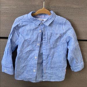 Zara blue linen button up shirt 9-12 mo